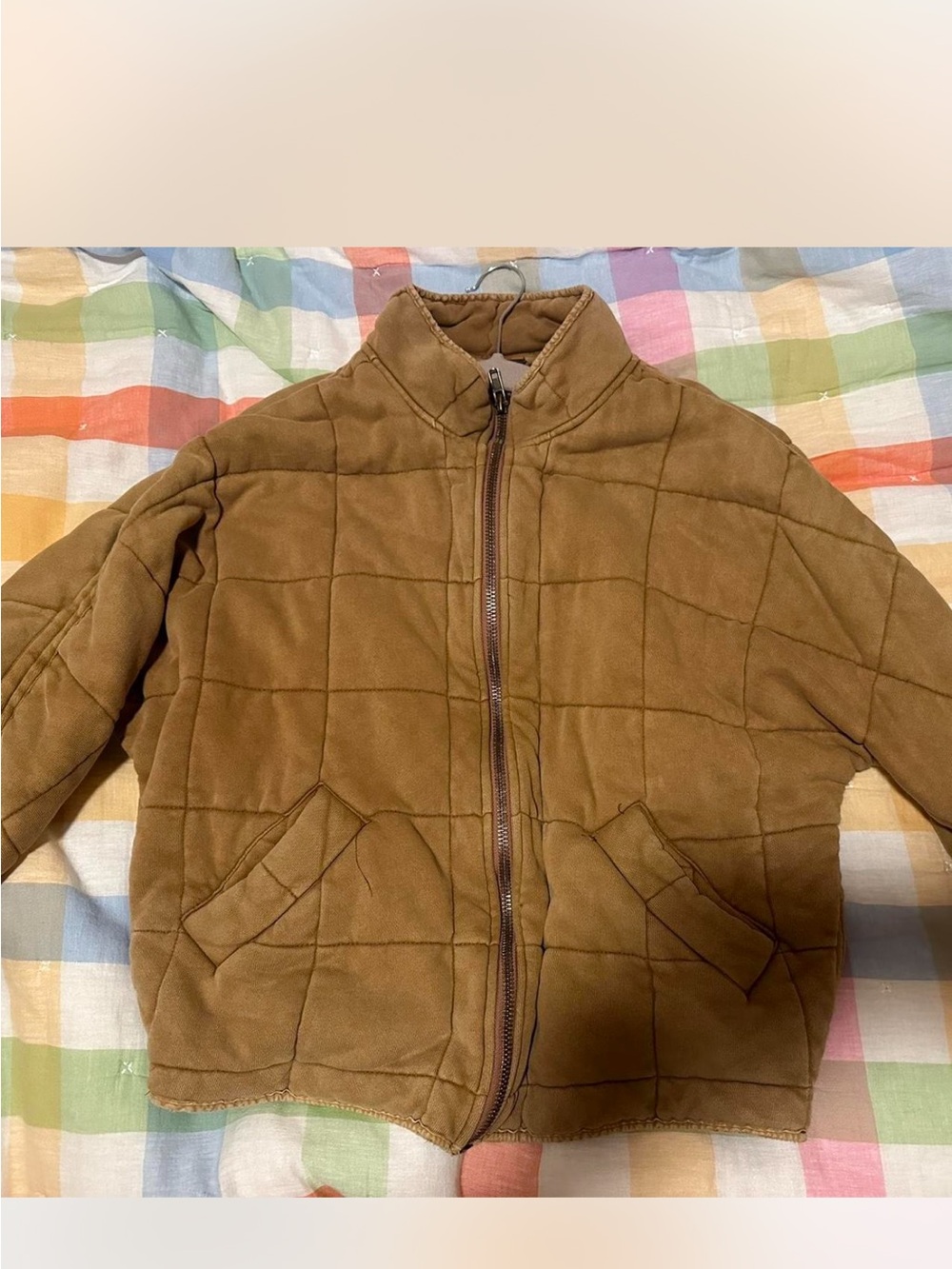 Free People Dolma Quilted Bomber Jacket in mushroom
